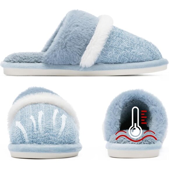 Women's  Light Blue Cozy Comfy Memory Foam Slippers Slip-On Indoor House Shoes - Picture 2 of 5